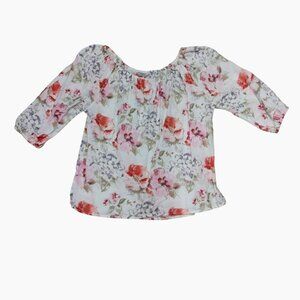 Hester & Orchard Linen Cotton Floral Bohemian Blouse Top, Cottagecore Boho M